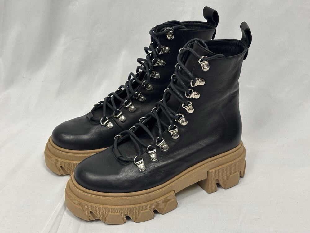 Sam Edelman Women’s 5 Danika Black Leather Combat Boots Platform Chunky Sole